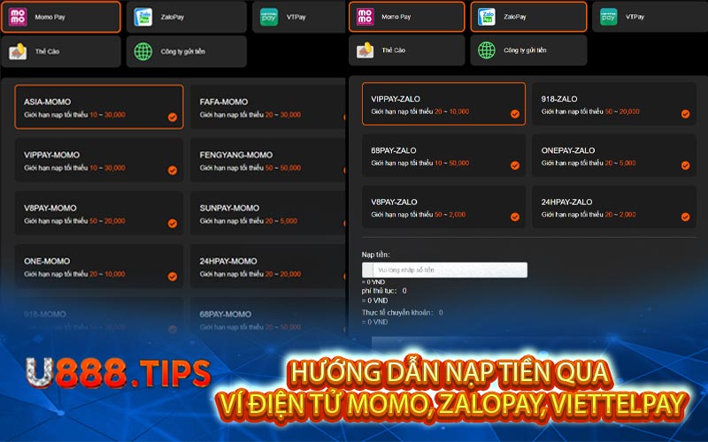 Huong dan nap tien qua vi dien tu Momo Zalopay Viettelpay